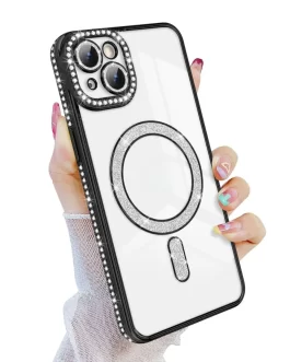 Cute Compatible with iPhone 14 Plus Diamon Glitter Luxury Case Compatible with Magsafe and Camera Lens Protection Cover for Women and Girls