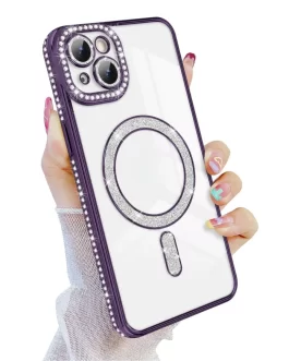 Cute Compatible with iPhone 15 Diamond Glitter Luxury Case Compatible with Magsafe and Camera Lens Protection Cover for Women and Girls