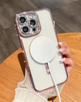 i-Phone 14 Pro Max Diamond Glitter Case Luxury Bling Rhinestone Soft Bumper Case Compatible with MagSafe and Camera Lens Protection Cover for Women Girls