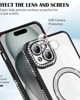 Cute Compatible with iPhone 14 Plus Diamon Glitter Luxury Case Compatible with Magsafe and Camera Lens Protection Cover for Women and Girls