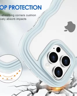 Back Cover Compatible with IPhone 13 Pro Max Curly Wave Frame Clear Case Stylish for Girls and Women