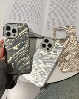iPhone 16 Pro Hot Diamond Bling Camera Protection Phone Case, Luxury Glossy 3D Laser Cut Water Ripple Mirror Glitter Cute Colorful Shiny Hard Mobile Cover Pack Of 1