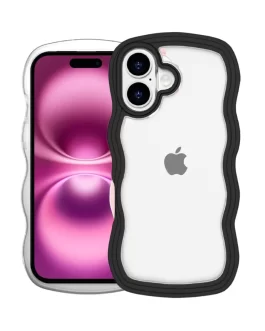 Back Cover for iPhone 16 Cute Curly Wave Case, Shock Proof, Grip, Soft TPU & Girls Stylish, Camera Bump Protector