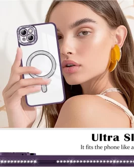 Cute Compatible with iPhone 15 Diamond Glitter Luxury Case Compatible with Magsafe and Camera Lens Protection Cover for Women and Girls
