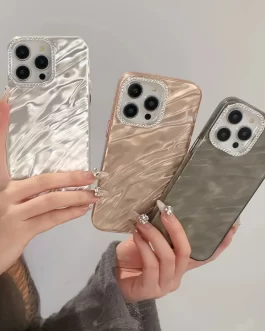 iPhone 16 Pro Max Hot Diamond Bling Camera Protection Phone Case, Luxury Glossy 3D Laser Cut Water Ripple Mirror Glitter Cute Colorful Shiny Hard Mobile Cover Pack Of 1