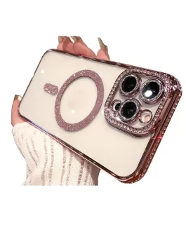 i-Phone 14 Pro Max Diamond Glitter Case Luxury Bling Rhinestone Soft Bumper Case Compatible with MagSafe and Camera Lens Protection Cover for Women Girls