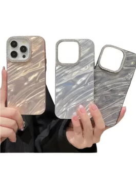 Campatible iPhone 15 Pro Max Hot Diamond Bling Camera Protection Frame Phone Case, Luxury Glossy 3D Laser Cut Water Ripple Mirror Glitter Cute Colorful Shiny