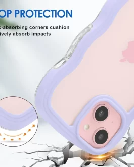 Case Compatible with IPhone 15 Back Cover, Adorable Clear Case with Curly Wave Frame for Women and Girls,Transparent Shockproof Protective Cover