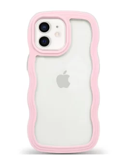 Back Cover Compatible with IPhone 12 Adorable Curly Wave Frame Clear Case for Girls and Women, Transparent Soft Silicone TPU Bumper Shockproof
