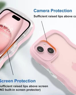 Compatible with IPhone 15 Plus Back Cover, Adorable Clear Case with Curly Wave Frame for Women and Girls,Transparent Shockproof Protective Cover