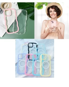 Compatible with IPhone 15 Plus Back Cover, Adorable Clear Case with Curly Wave Frame for Women and Girls,Transparent Shockproof Protective Cover