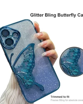 Designed for IPhone 16 Cover with Luxury Glitter Cute Butterfly Plating Design Aesthetic Women Teen Girls Back Cover